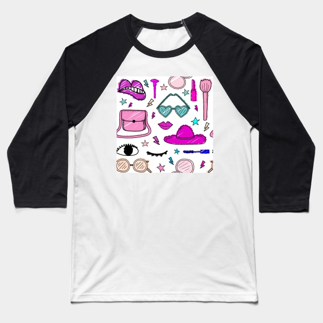 Cute Doodle Art for Girls Baseball T-Shirt by labatchino